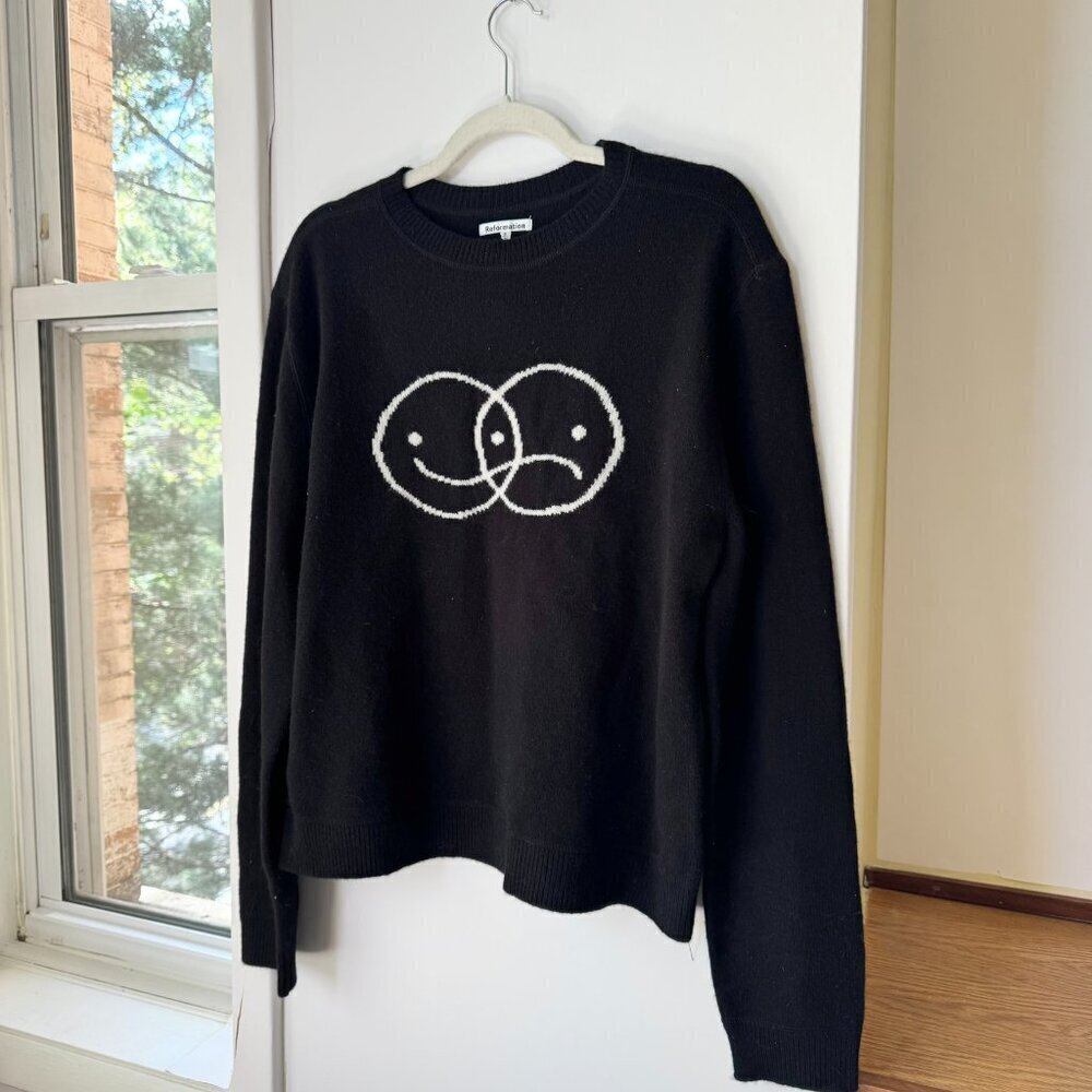 Reformation Mixed Emotions Wool Oversized Sweater Black White Small